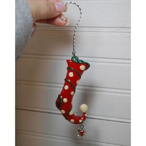 Vintage Chico's red white silver polkadot stocking‎ Holiday Christmas ornament